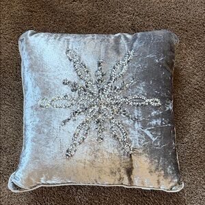 Decorative Silver Velvet Snowflake Throw Pillow - Home Holiday
